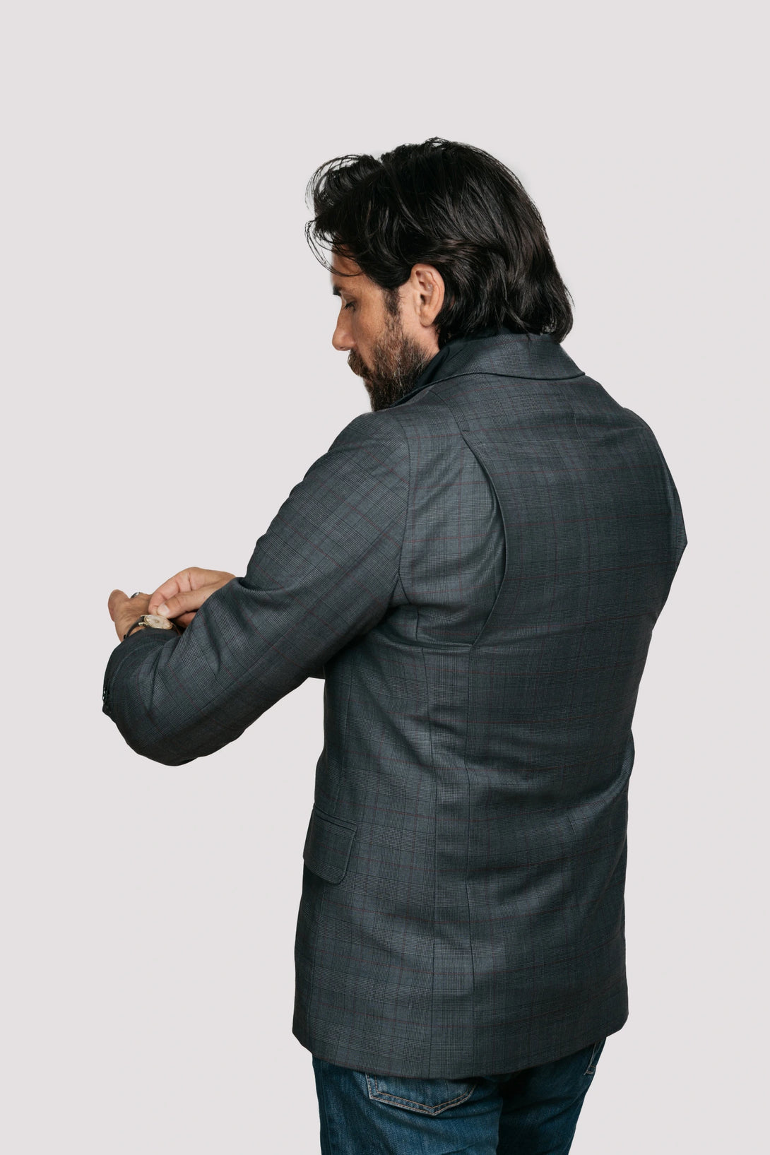 Product photo of the Brummell Blazer V2 Dark Check Gray from the side