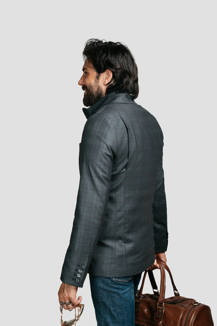 Product photo of the Brummell Blazer V2 Dark Check Gray from the back