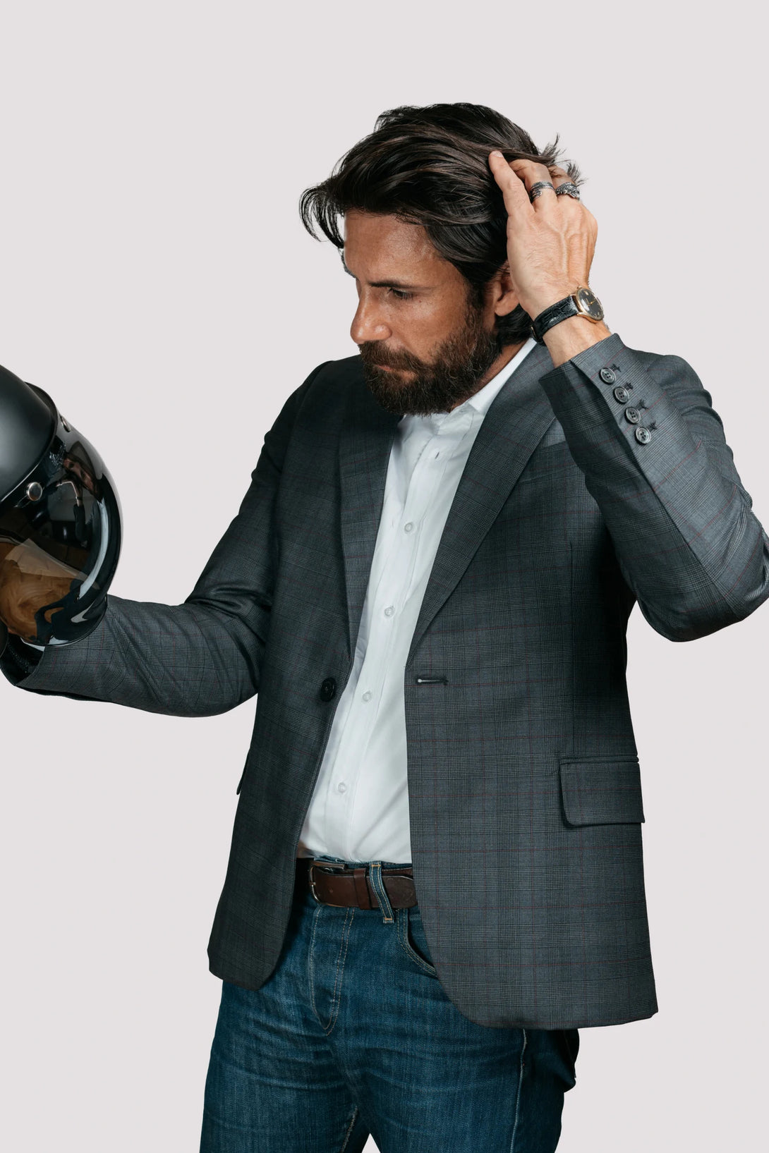 Product photo of the Brummell Skin Dark Check Gray from the side