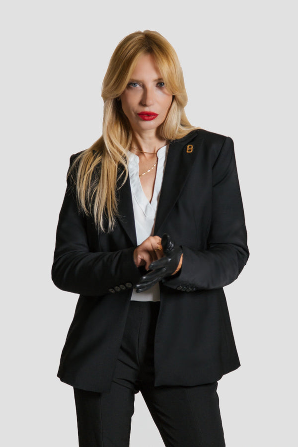 Front view of the Brummell Women’s Blazer without the gilet — an elegant, tailored motorcycle blazer in premium wool with discreet CE-certified protection.