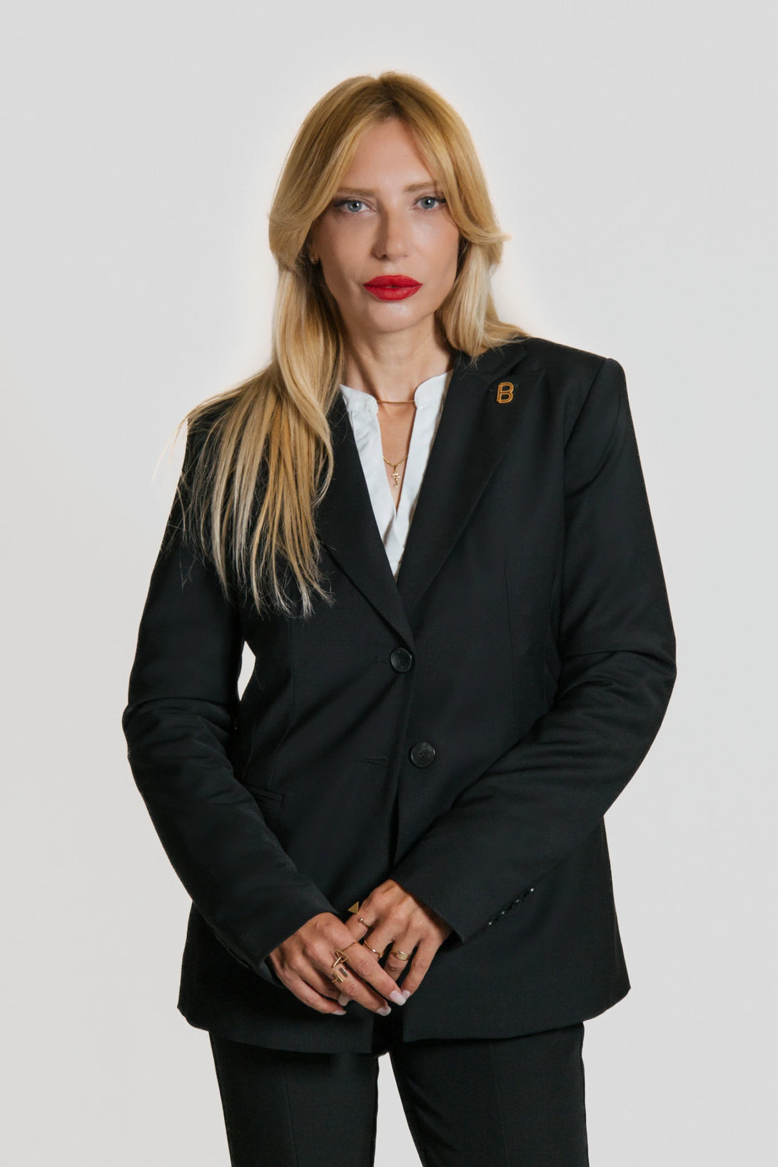 Front view of the Brummell Women’s Blazer without the gilet, shown buttoned